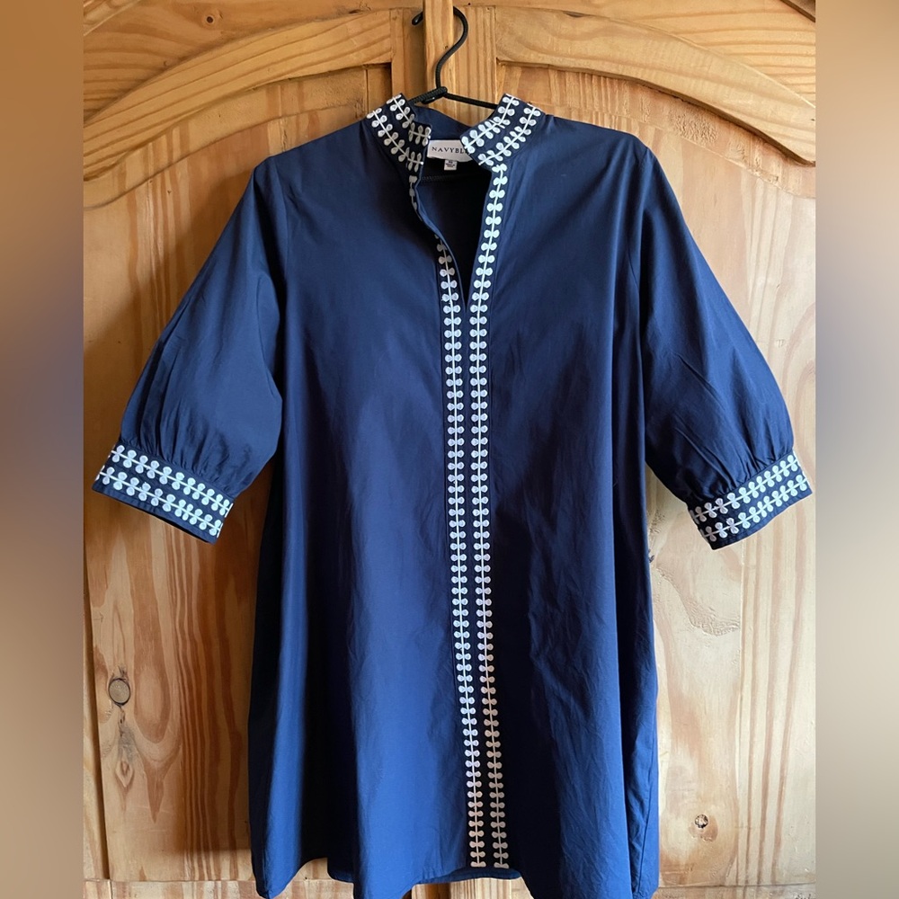 NAVYBLUE Navy Tunic with White Ric Rac Trim Size XS